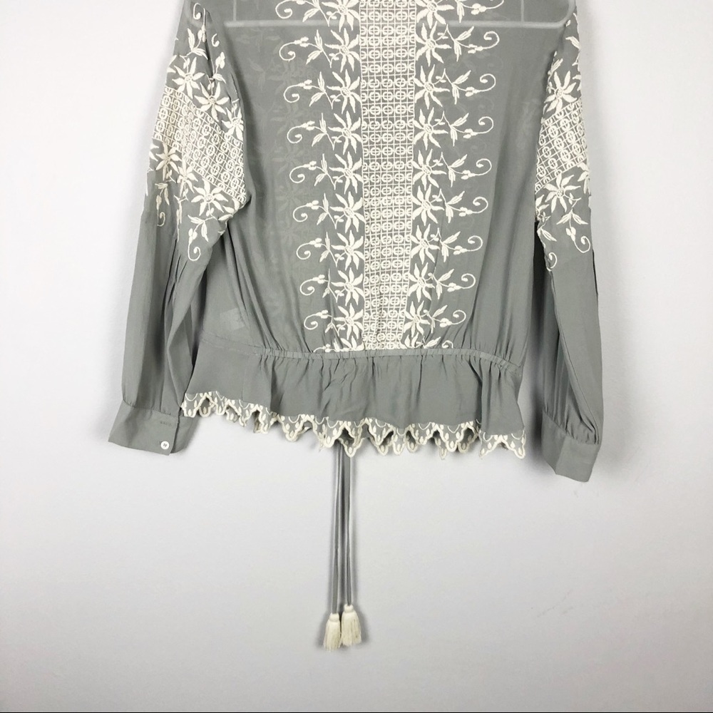 LoveShackFancy Embroidered Silk Georgette Long Sleeve Prairie Top Green Casual - Picture 5 of 11